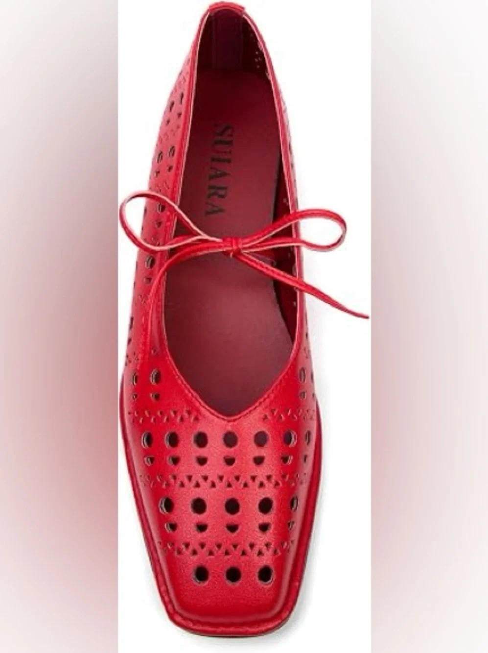 ▪️NWOT SUIARA Red Lace up Ballet Flats Women Square Toe 6